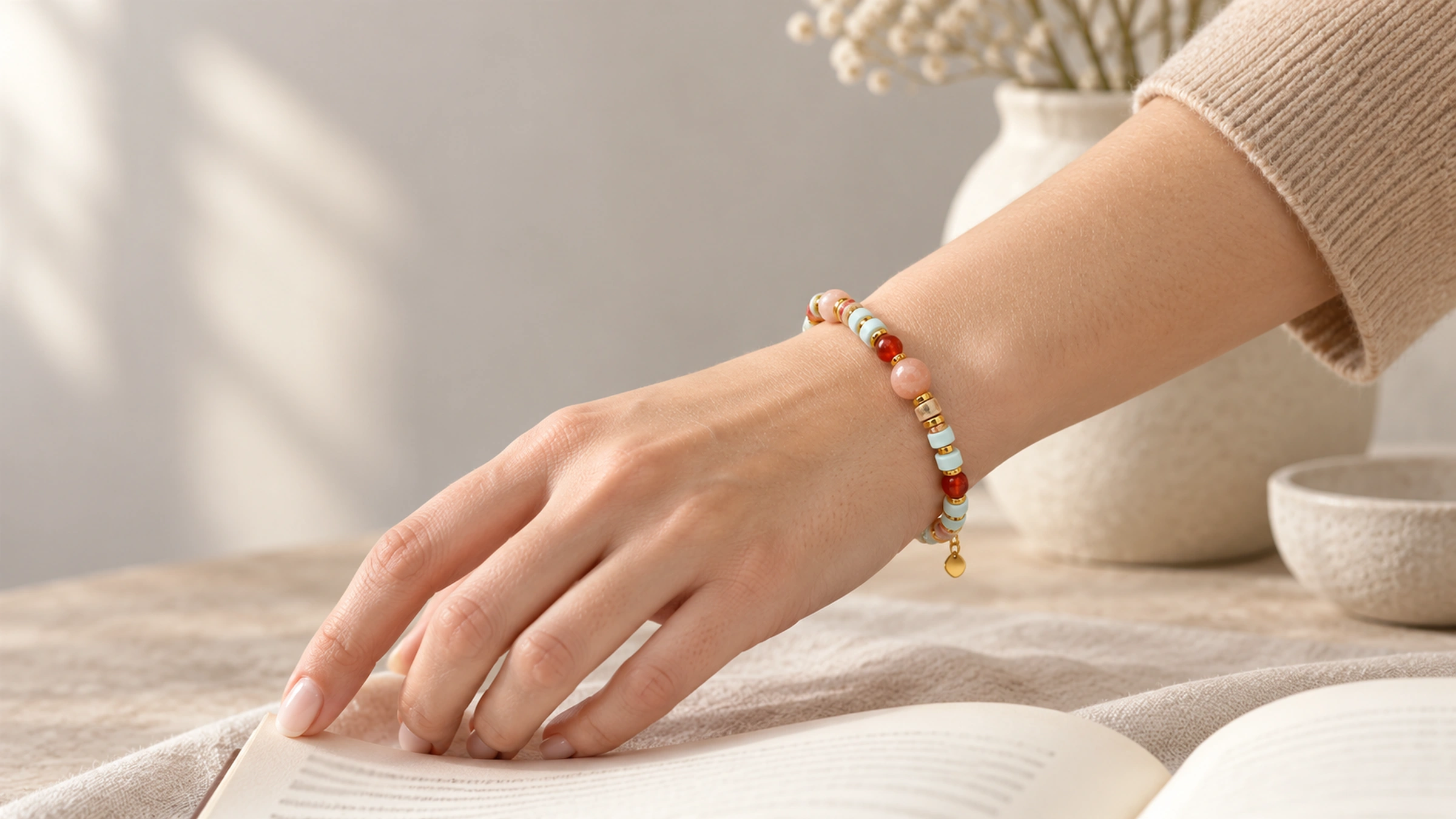 Model wearing a silver HOIHOI bracelet